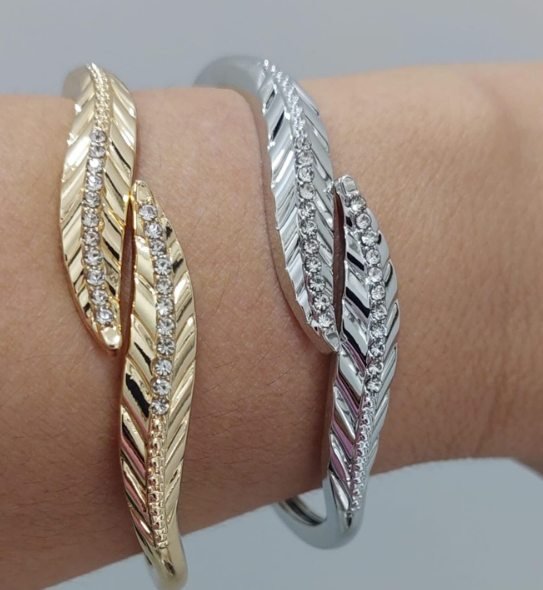 Bracelete folha dourado e prateado